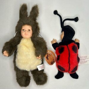 2-Anne Geddes Ladybug & Baby Squirrel Plush Stuffed Dolls 8-9" 1998 1-NWT